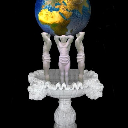 ქანდაკება "სამყარო":
მთლიანი სიმაღლე- 280 სმ, ვაზონი- სიმაღლე- 50 სმ, დიამეტრი- 130, ატლანტის სიმაღლე- 100 სმ, დედამიწის დიამეტრი- 130 სმ, მასალა- ხელოვნური მარმარილო (შეიძლება გამოყენებულ იქნას შადრევნის სახით)