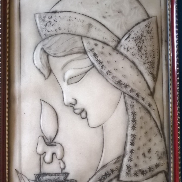 ბარელიეფი             "ვედრება":
25x32 სმ, ხელოვნური მარმარილო